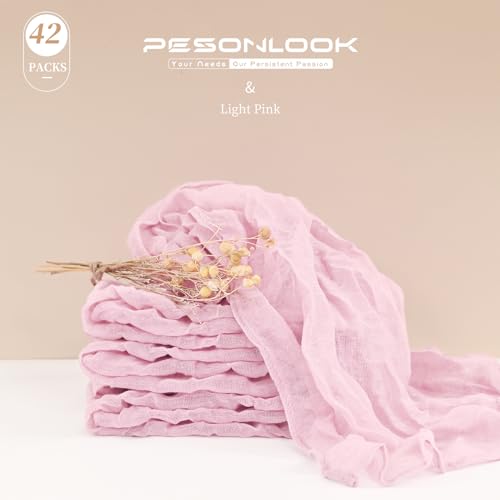Gauze Cheesecloth Napkins Set of 42, Pink 20 x 20 Inch Rustic Boho Dinner Napkins Wrinkled Rustic Linen Napkins Decorative Table Napkins for Wedding,Dinner,Family Everyday Use/Parties(Light Pink) by Pesonlook - Image 3