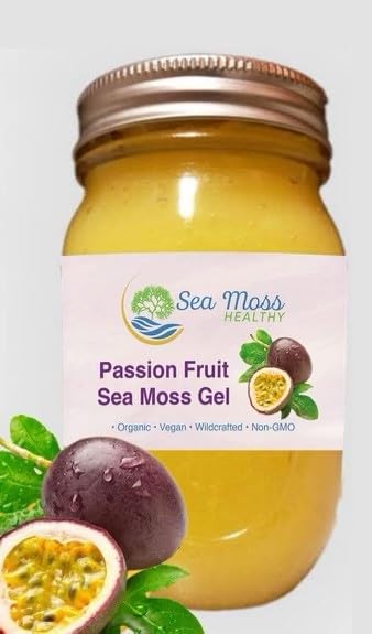 Irish Sea Moss Gel Wild Harvested Organic Non-GMO All Natural No Preservatives 102 Vitamins and Minerals Healthy Digestion Immune Defense Support Vegan Supplements Dr Sebi Passion Fruit