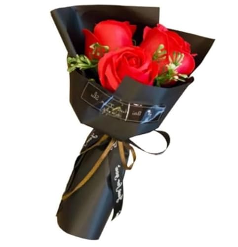 Red 3 Heads Artificial Rose Bouquet Soap Flower Petals Valentine Day Gifts for Women, Best Friend and Girlfriend Christmas Valentine's Day from Son Artificial Flowers,Husband, Artificial Flowers