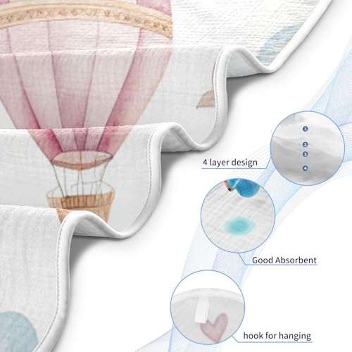 Image of Watercolor Hot Air Balloon Baby Towel Ultra Soft Hooded Towels for Babies - Ultra Absorbent Cotton Bath Towels 30x30 Inch
