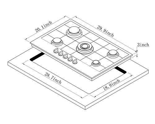 30 Inch Gas Cooktop Dtw5701 White Tempered Glass Gas Stovetop, 5 Gas Burners Lpg/Ng Convertible Gas Stove Thermocouple Protection Gas Hob #TOP2