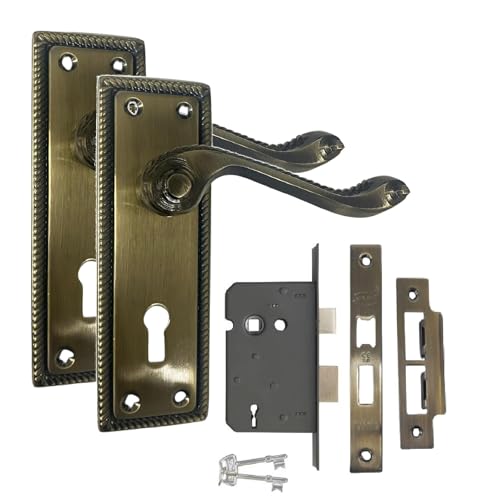 Golden Grace Georgian Lock Handle with 2.5 3 Lever Lock Antique Brass Finish 150mm x 48mm