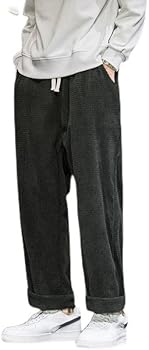 Seidarise Heren Corduroy Broek Rechte Baggy Brede Been Stretch Elastische Taille Trekkoord Relaxed Fit Broek Broek Broek, Wit, XXL