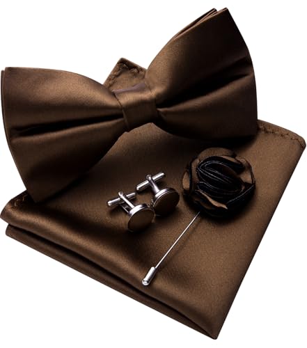 Image of Solid Color Bow Ties for Men Silk Pre-tied Tuxedo Bowtie Set 4PCS