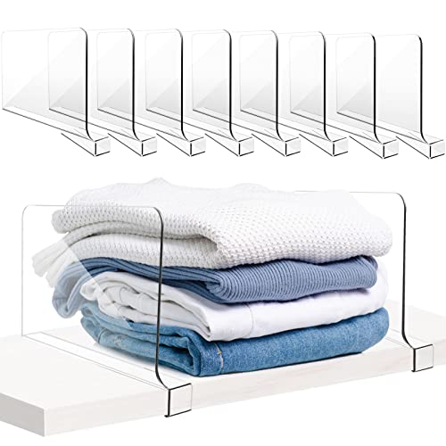 ZONITOK 8PCS Acrylic Shelf Dividers for Closets Organization, Clear Closet Wardrobe Separator, Vertical Closet Shelf Divider Purse Organizer for Sweater Shirts Clothes Handbags Cabinets Bookshelves