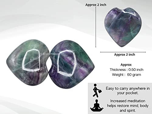 Image of Certified Purple Fluorite Crystal Heart Palm Pebbles Stones for Anxiety Stress Relief Massage - AAA Grade Original Healing Gemstone Agate Heart Palm Stone for Yoga Meditation Spiritual