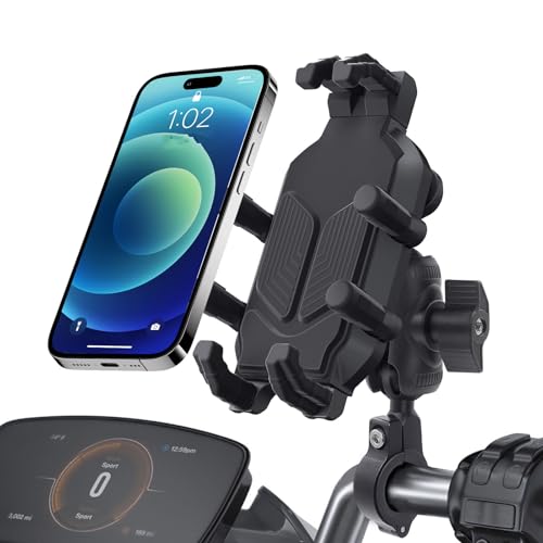 WODHMIEY Porta movil moto antirrobo,Soporte Movil Moto con Amortiguador de Vibración y Seguro, Soporte Ajustable para Manillar (4.7-7.2 Techo Manillar)