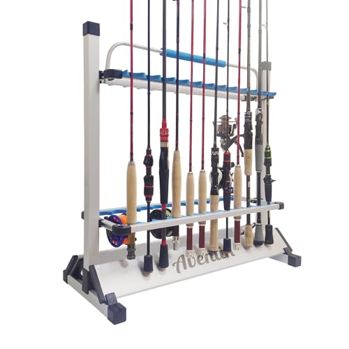 Aventik Mini Fishing Rod Holder Sile Aluminum 12&24-Rod With Lifting Handle (Silver,24 Rod Racks with Handle)