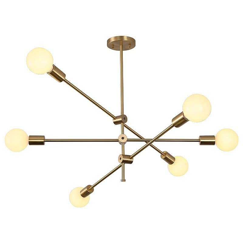 Lustre Spoutnik 6 lumières en laiton doré pour plafond