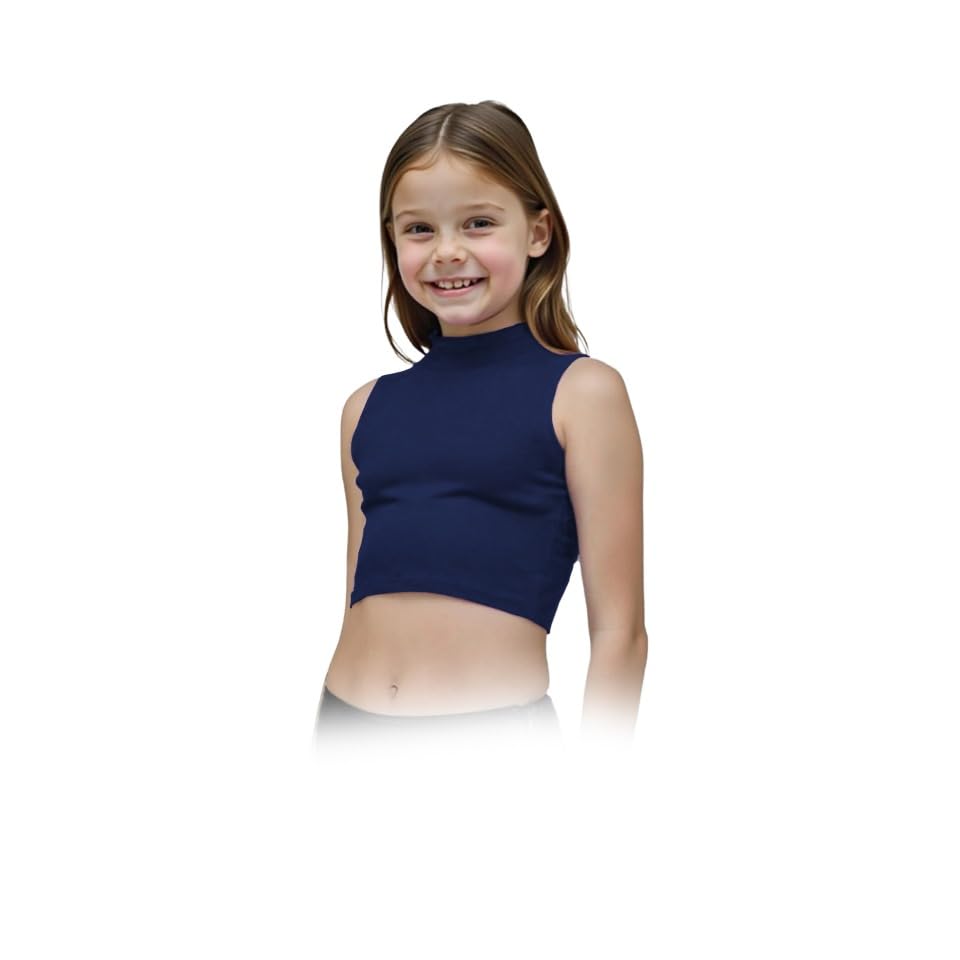 Image of Gum & Berries Girls Turtle Neck Crop Sleeveless Vest Tank Top Lightweight Disco Dance,