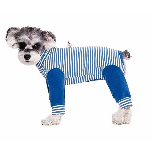 Small Dog Recovery Suit, Stripe Anti-Shedding Dog Pajamas Pjs, After Surgery Dog Jumpsuit, Dog Sweater Coat for Puppy Small Dog_M(Blue)