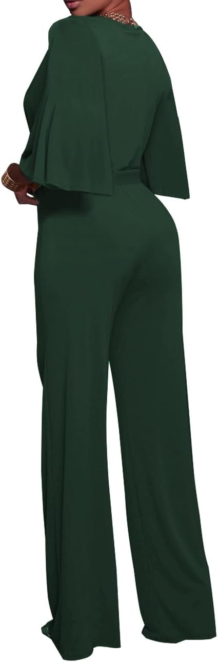 BessCops Womens Loose Short Sleeve Belted Wide Leg Pant Romper Jumpsuit Casual Business One Piece Outfits - Image 2