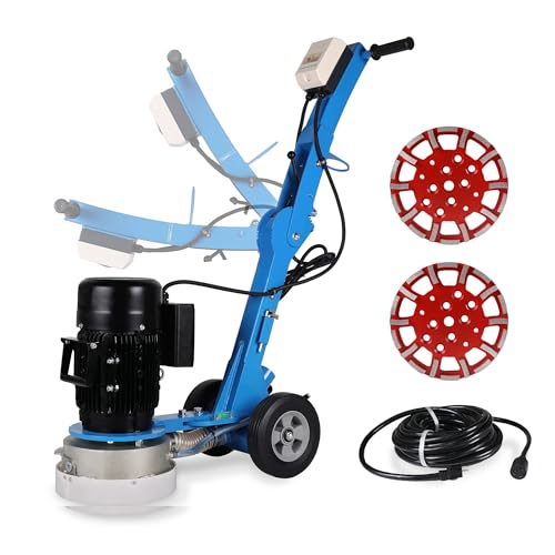 10" Electric Concrete Floor Grinder Polishing Machine 1.5HP with 2Pcs Grinding Head and 59" Extended Power Line, 1730 RPM Floor Grinding Machine Foldable