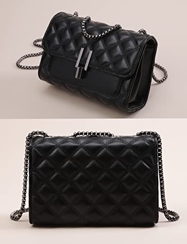 Black Crossbody Bags for Women Quilted Leather Purses Shoulder Bag Handbags with Chain Strap3