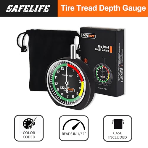Image of SAFELIFE Tire Tread Depth Gauge, Dial Type Tire Tread Depth Gauge Professional for Motorcycle, Car,Truck and Bus,Easy Reading Tyre Tread Depth Gauge in 32nds (Pack of 2)