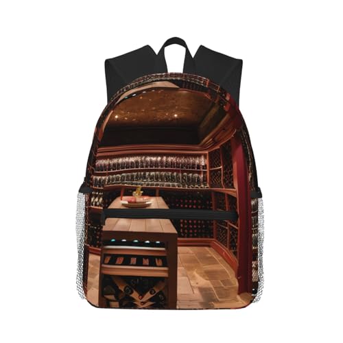 Sac à dos unisexe léger au motif cave à vin rouge confortable et spacieux