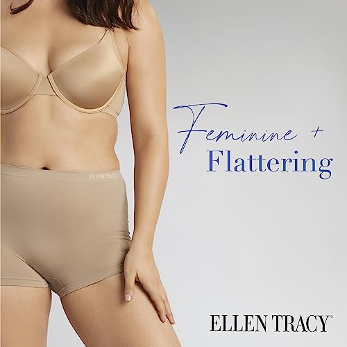 Ellen Tracy Women's 3 Pack Multipack Modern Fit Seamless Boyshort Underwear (Regular & Plus Size) - Medium, Sunbeige/Mocha/Black #TOP4