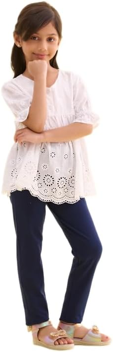 GO COLORS Girl's Slim Fit High Rise Cotton Ankle Length Leggings