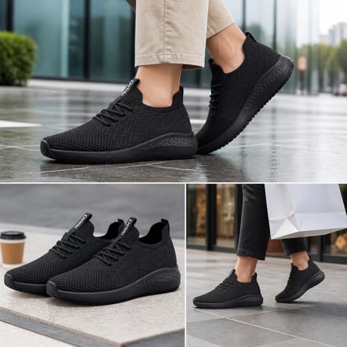 Delobi Damen Sneaker Slip On Turnschuhe Leicht Atmungsaktiv Walkingschuhe rutschfeste Freizeitschuhe Bequem Sportschuhe Schwarz 40