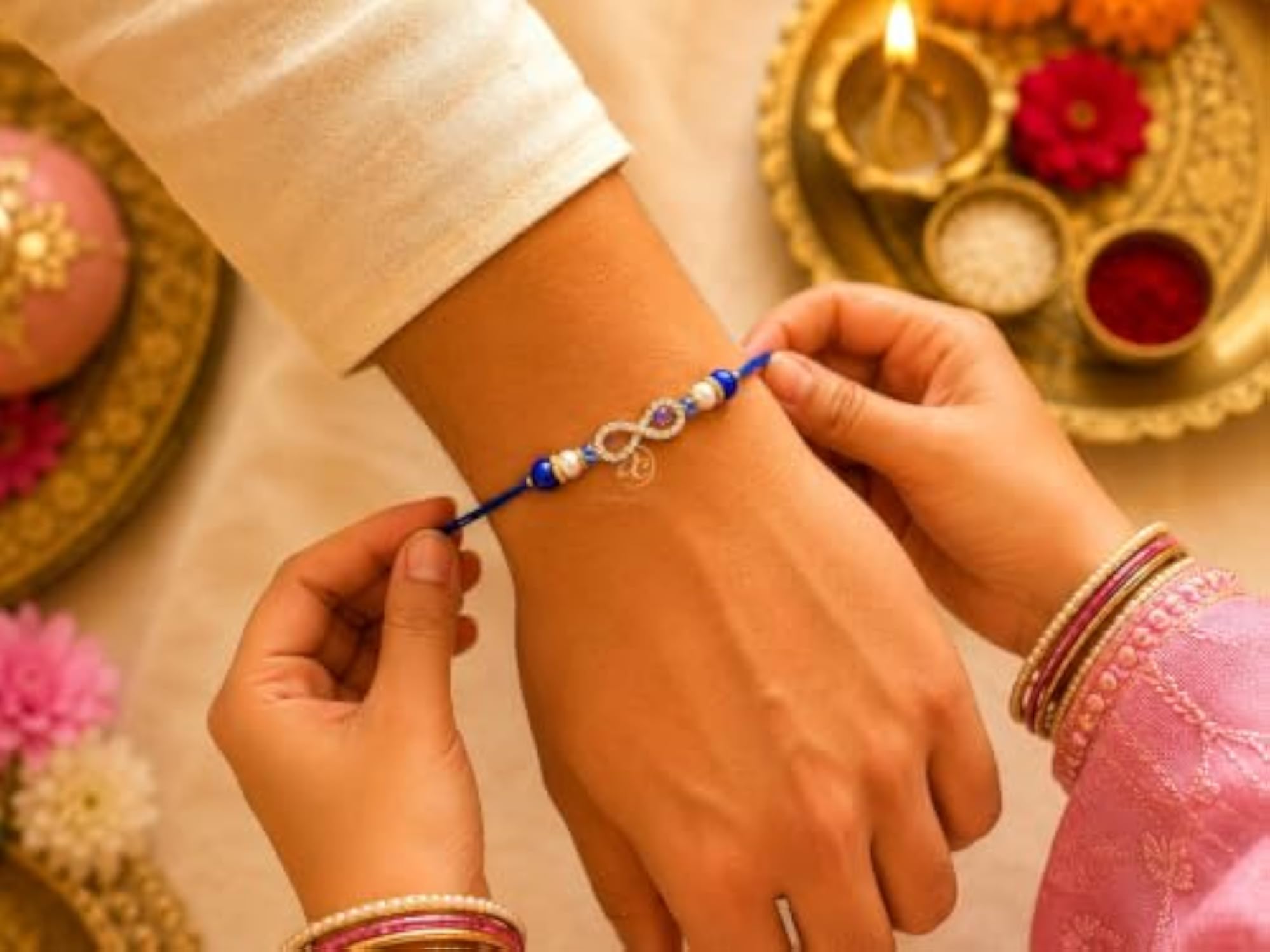 Rakhi Hamper for Brother with Leheriya Ethnic Mobile Pouch