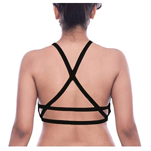 Black Cross Caged Striped Bralet or T-Shirt Bra Paded with Soft Cups Free Size