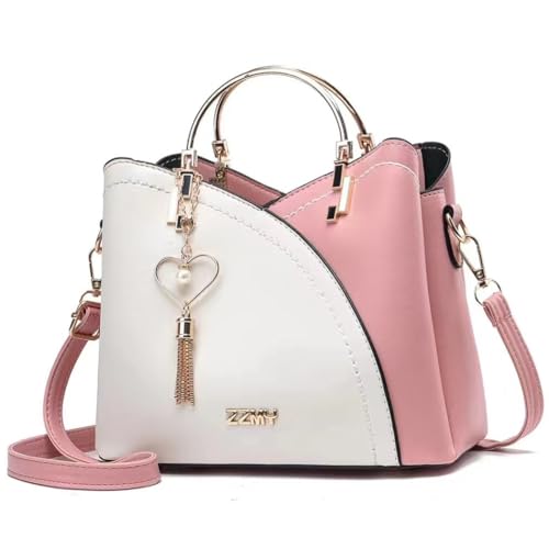 Bolsa de mão de moda feminina Bolsa de ombro com alça (rosa com branco)
