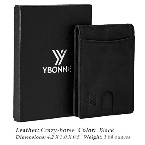 Image of YBONNE Functional Compact RFID Blocking Bifold Wallet for Men, Made of Finest Genuine Leather