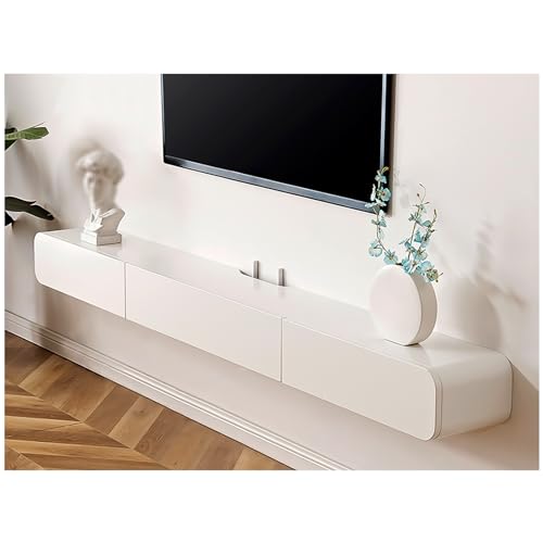 Meuble TV flottant avec portes et tiroirs de rangement pour salon