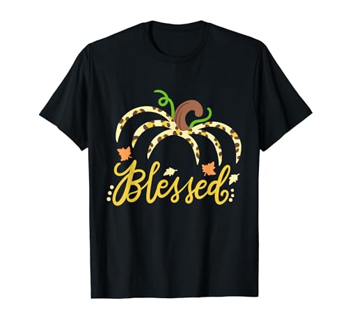 Blessed Happy Thanksgiving Fall Season - Calabaza con estampado de leopardo Camiseta