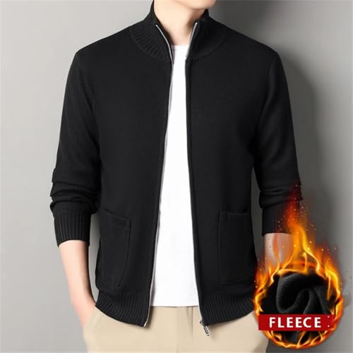 Men’S Fleece Lined Knitted Sweatercoat Turtleneck Long Sleeve Single Breasted Casual Cardigan with Pockets3