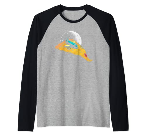 Divertido Pizza Moon Space Rocket | Comida rápida | Galaxy Camiseta Manga Raglan