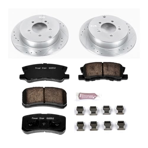 Image of PowerStop Rear Brake Kit for Mitsubishi Lancer 2009-15 | Mitsubishi Outlander 2007-13 - Drilled and Slotted Disc Rotors with Carbon-Fiber Ceramic Brake Pads Replacement, K5499