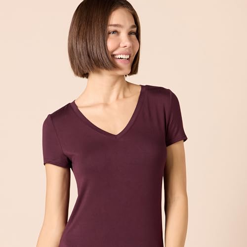 Amazon Essentials AEWM30327S24_BURGUNDY Women'S Jersey V-Neck Short Sleeve Midi Length Dress thumb #3