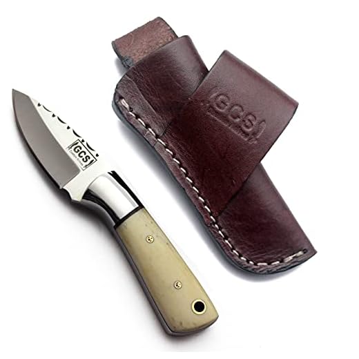 GCS Handmade D2 Tool Steel Custom Survival Tactical Hunting Skinning Camping Knife Natural Bone Handle with Brown Leather Right or Left Hand Horizontal Fixed Blade Knife Sheath GCS264