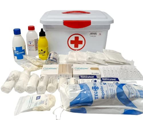 Botiquin caja primeros auxilios con tapa 8 litros medidas: 35cmx23cmx19cm equipado con varios artículos para realizar las primeras curas en caso de emergencia Cover