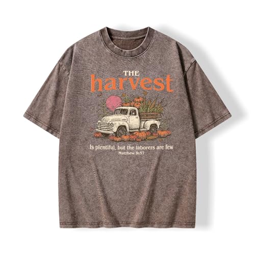 Graphic Tees Halloween Novelty Women Men Cotton Oversized Christian Harvest Washed T-Shirt