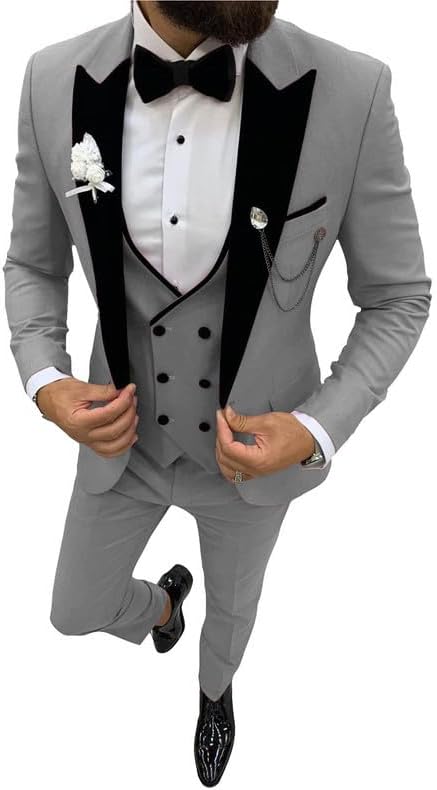 Prom Suits for Men 2026 Slim Fit Formal Suits for Men Velvet Lapel Wedding Dress Jacket Set STXZ004