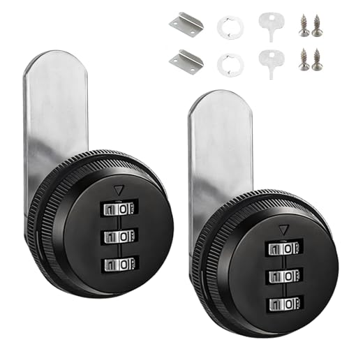 Dulynva 2 Piezas Cerradura Buzon Universal Cerradura Taquilla Vestuario Cerradura de Combinación de 3 Dígitos, Combinacion Cam Lock para Buzón de Cajón de Gabinete (Negro/5-12mm)