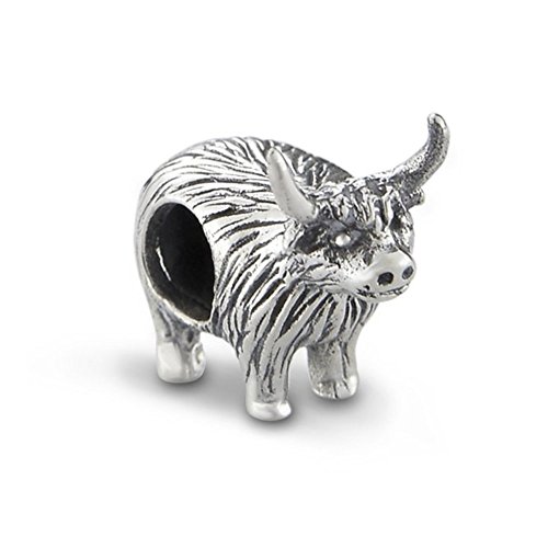 Abalorio de vaca escocesa plata de ley 925 charm animal para pulseras