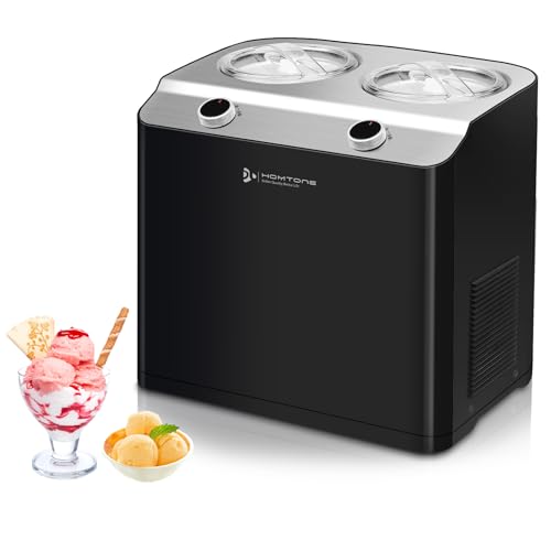 Homtone 2 Flavor Ice Cream Maker, 2.6QT (2 x 1.3qt) Compressor Largest Capacity & Fast Freezing Ice Cream Machine with 2 Bowls, Easy Operate & Clean Ice Cream Maker, 3 Modes