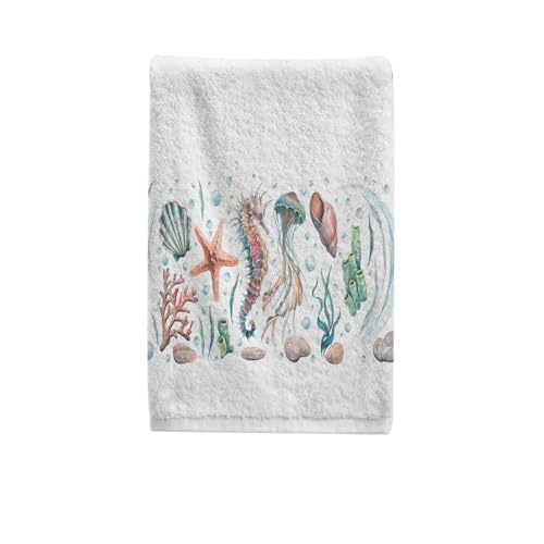 MFTJYO Watercolor Seahorse Coral Bathroom Hand Towels for Bathroom Decorative Towels Bathroom Sets of 2 Soft 100 Percent Cotton Towel Set Luxury Bath Towels Face Towel 16