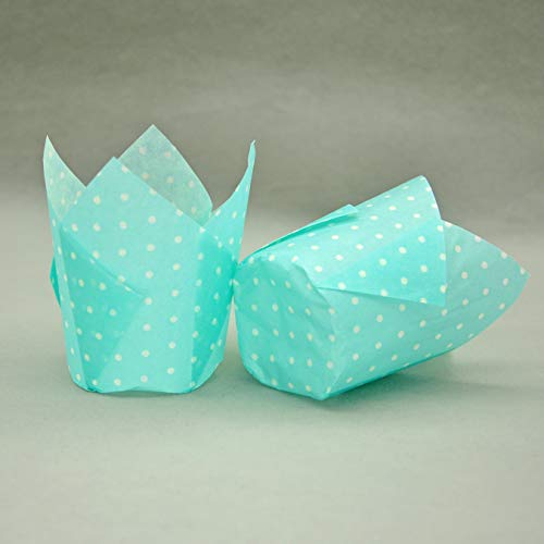 Qlsmypkg Large Muffin Greaseproof Paper Baking Cupcake Cups, 2-1/4" X 4" Blue,Yellow,Pink,Purple Printed With Polka Dot(Each Colour About 32 Pcs, Total 125 Pcs) Tulip Baking Cup(Large) (125, Multi) #TOP2