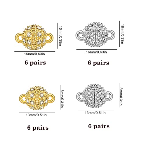 Crystal Magnetic Clasps For Jewelry Making 24Pairs 8Mm 10Mm Round Gold Silver Clasp Connected For Bracelet Necklace Making Jewelry Strong Magnet Diy Accessories #TOP1