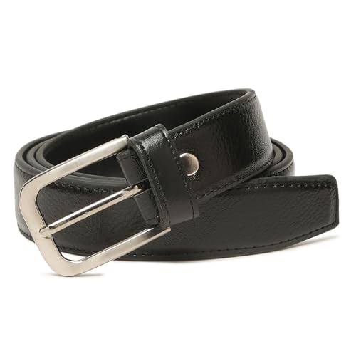 Image of Black Faux Leather Belt for Men | Adjustable Waistband up to 42 Inches | Belt for Jeans & Dress Pants | Belt with Heavy Buckle 135a