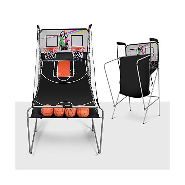 DREAMADE Jeu de Basketball Arcade Électrique avec 2 Paniers, Jeu Basket Double Intérieur et Extérieur Interactif à 8 Options des Jeux, Table Basket Pliant avec LED Score, en Acier Résistant 41RY9pfhFLL. SS600