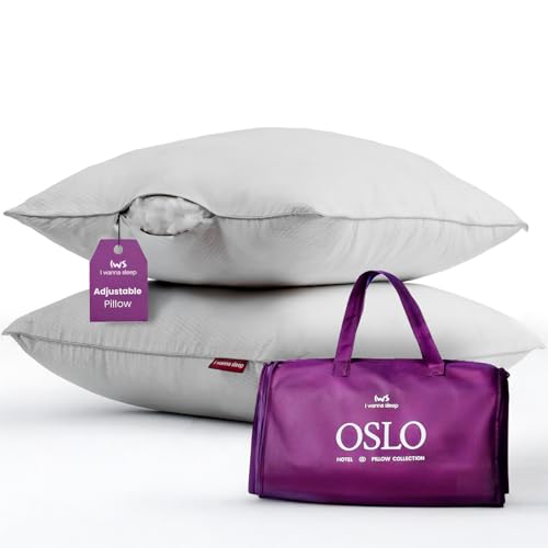 IWS I WANNA SLEEP Oslo Hotel Collection Bed Pillows Standard/Queen Size Set of 2 - Original Down Alternative Pillow, Adjustable Luxury Pillow for Side, Back and Stomach Sleepers, Norway Designed