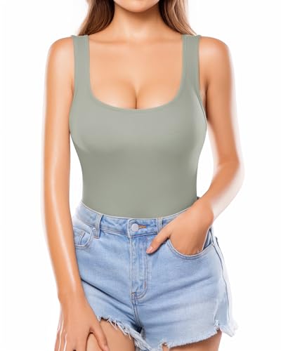 Image of MANGOPOP Women's Tank Top Bodysuit Scoop Neck Sleeveless Body Suits Sexy U-Back Backless Going Out Tops