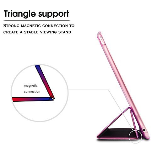 Apple iPad Air 2 Funda Case, Infiland Ultra Delgada Tri-Fold Smart Case Cover PU Cuero Smart Cascara con Soporte para iPad Air 2/iPad 6 2014 released Tablet(con Auto Reposo / Activación Función), Magenta