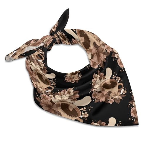 Coffee Tea Florals Fashion Bandana Square Silk Scarf Breathable Lightweight Scarves Neck Hair Head
