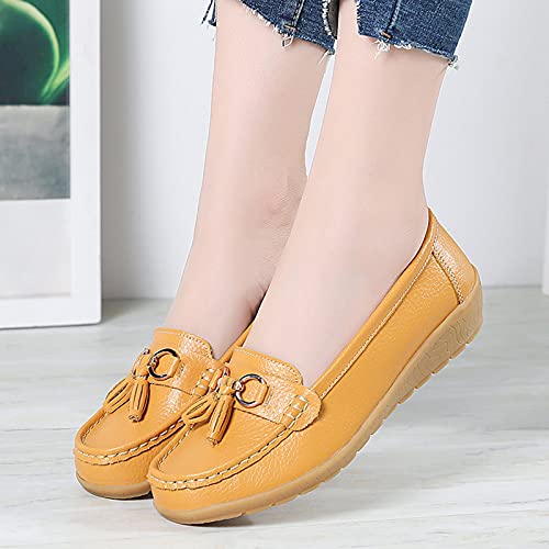 Image of Shoes Loafers for Women Classic Leather Loafers Casual Slip-On Boat Shoes ComfortWalking Moccasins Soft Sole Shoes